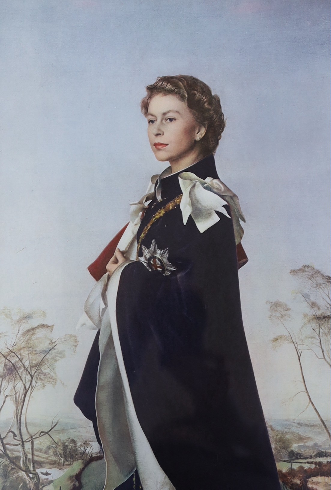 After Annigoni, colour print, Portrait of Queen Elizabeth II, 44 x 30cm